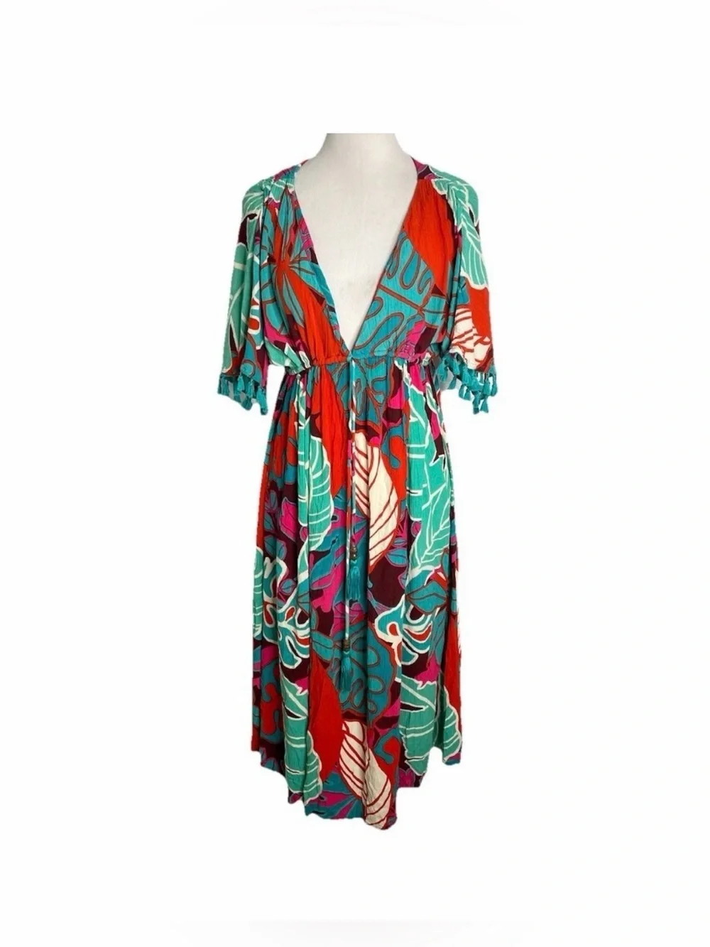 Tropical Teal & Red Floral Women’s Swim Cover-Up Dress